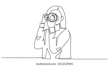 Fotografía continua de las mujeres usando el lado frontal de la cámara tomar la imagen aislada. Concepto Fotografía, negocio, Ilustración vectorial digital