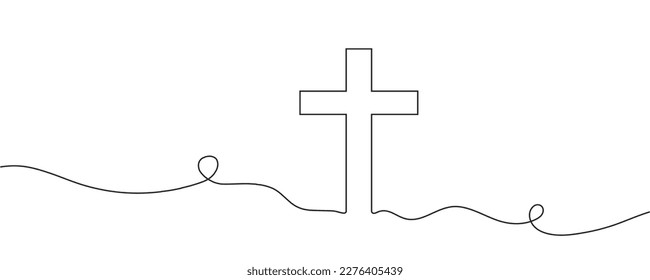 Continuously drawn one line symbol of religion. Vector illustration. cross of christ in one line