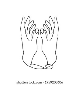 continuously drawn two female hands one line, palms up, Rose in hands, open palms, line art, hand drawn, vector illustration Lineart in a trendy minimalist style.
