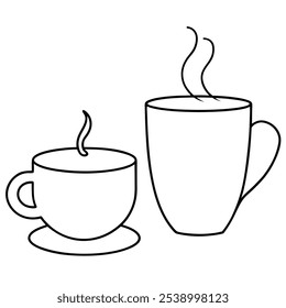 Continuously line drawing of cup and coffee. isolated of Vector art on white background.