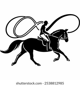 Continuously one line drawing. horse and rider on horseback logo. Black and white vector illustration. Concept for logo, card, banner, poster, flyer Vector illustration with white background 