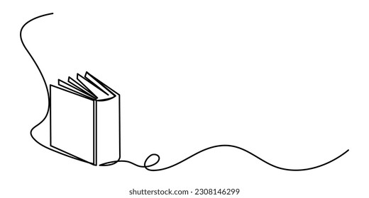 Continuously one line draws an open book with flying pages. educational equipment illustration back to school theme for website landing page. book banner single line drawing