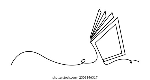 Continuously one line draws an open book with flying pages. educational equipment illustration back to school theme for website landing page. book banner single line drawing