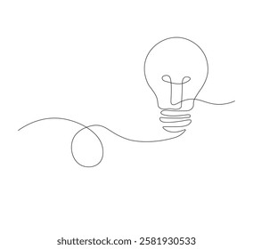 continus line Light bulb isolated on white light bulb one line vector art illustration. white background