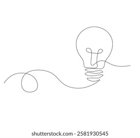 continus line Light bulb isolated on white light bulb one line vector art illustration. white background