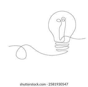 continus line Light bulb isolated on white light bulb one line vector art illustration. white background