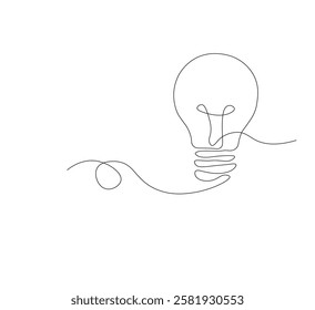 continus line Light bulb isolated on white light bulb one line vector art illustration. white background