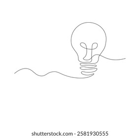 continus line Light bulb isolated on white light bulb one line vector art illustration. white background