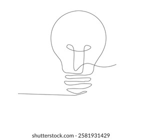 continus line Light bulb isolated on white light bulb one line vector art illustration. white background