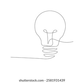 continus line Light bulb isolated on white light bulb one line vector art illustration. white background