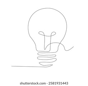 continus line Light bulb isolated on white light bulb one line vector art illustration. white background