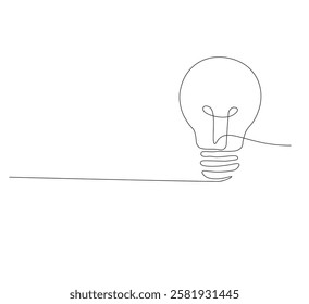 continus line Light bulb isolated on white light bulb one line vector art illustration. white background