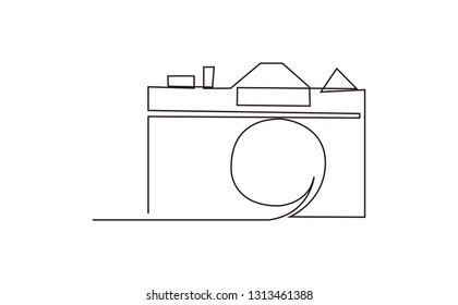 contiunous One line drawing of camera. Black image isolated on white background.logo design - Vector 