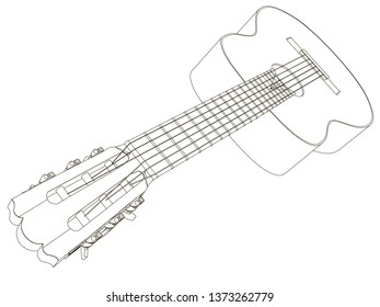 Contour of an acoustic guitar. Perspective view. Vector illustration