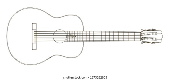 Contour of an acoustic guitar. Side view. Vector illustration