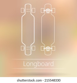 Contour ad layout for longboard. White outline mock up for longboards. Two vector illustrations on colored background. 