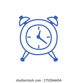 Contour alarm clock isolated on white in Doodle style. Vector hand-drawn illustration.