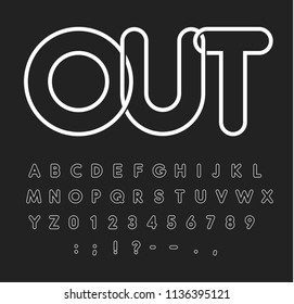 Contour Alphabet, White Letters On Black Background, Outline Style, Modern Typeface Design, Vector Font Template, Uppercase Letters, Neon Tube, Monogram And Logo Template.