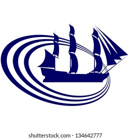 The contour of the ancient sailing ship. Illustration on white background.