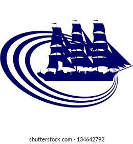 The contour of the ancient sailing ship. Illustration on white background.