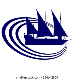 The contour of the ancient sailing ship. Illustration on white background.