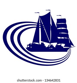 The contour of the ancient sailing ship. Illustration on white background.