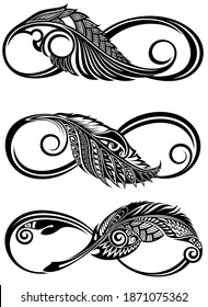 Contour, Artistically Drawn Infinity Symbol With Feather .Tattoo Infinity Symbols