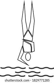Contour of an athlete jumping into the water. Sportsman isolated on white background. Vector illustration.