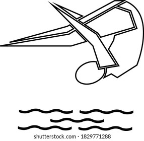Contour of an athlete jumping into the water. Sportsman isolated on white background. Vector illustration.