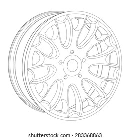 Contour of an automobile cast disk, on a white background