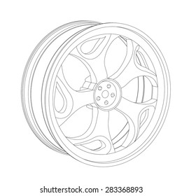 Contour of an automobile cast disk, on a white background