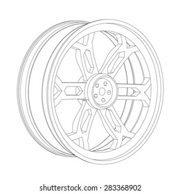 Contour of an automobile cast disk, on a white background