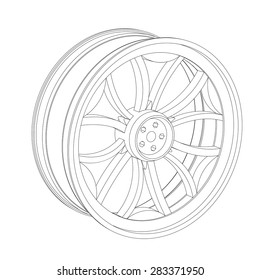 Contour of an automobile cast disk, on a white background