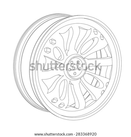 Contour of an automobile cast disk, on a white background