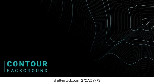  Fondo de contorno: un fondo negro profundo con líneas de contorno de neón finas y elegantes en un tono puro verde azulado y cian.
