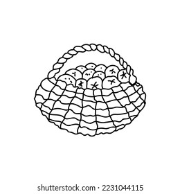 Contour basket with vegetables linear doodle icon, vector sketch isolated on white background