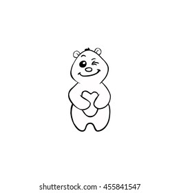 Contour Bear Cartoon Character. Emotion: winking