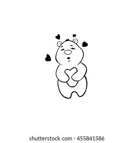 Contour Bear Cartoon Character. Emotion: boy blowing a kiss