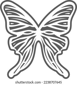 contour beautiful black grey 
 white butterfly abstract drawing in vector nature parasite symbol insect outline style bitmap wings butterfly zebra