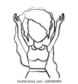 contour beautiful woman with blouse and hands up