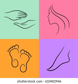 Contour beauty set with female face, feet and hands