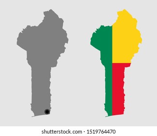 Contour of Benin in grey and in flag colors