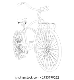 Contour of a bicycle with a semicircular handlebar made of black lines on a white background. Perspective view. Vector illustration