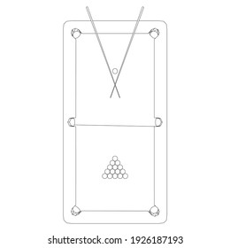 Contorno de una mesa de billar con bolas y señales. Ilustración del vector