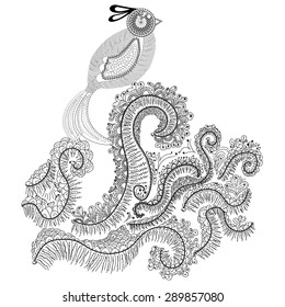 The contour of a bird with leaves. Vintage style. Paisley element.