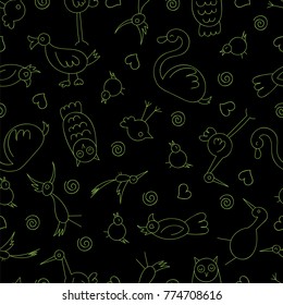 contour birds. seamless pattern