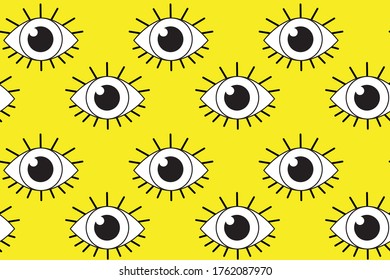 contour black eyes on a yellow background seamless pattern vector illustration