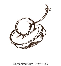 Contour black and white drawing of a cake.