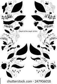 contour black and white drawing of two sprigs of flowers with the text