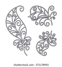 contour, black and white illustration, a set of feathers, doodle, abstraction, design element